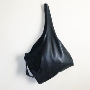 Baggu Black Leather Shopper Tote Bag